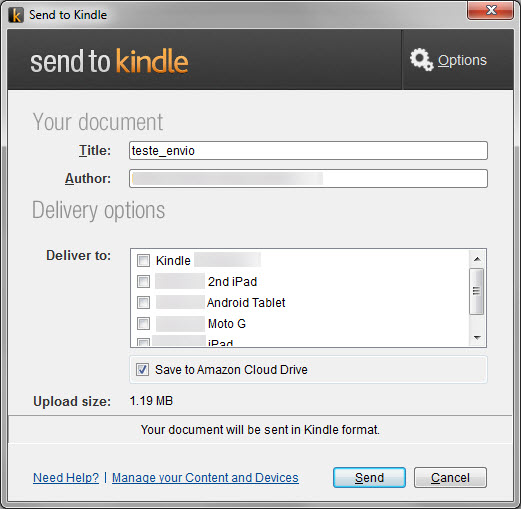 Amazon - Send To Kindle - Envio