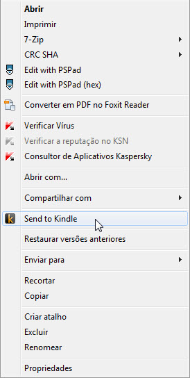 Amazon - Send To Kindle - Menu de contexto Windows
