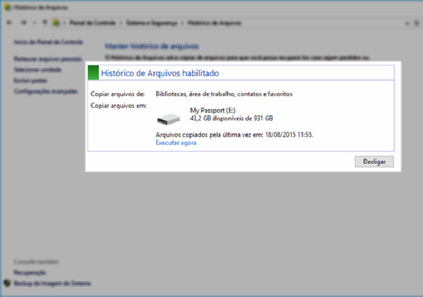 Windows 10 - Backup - Histórico de Arquivos