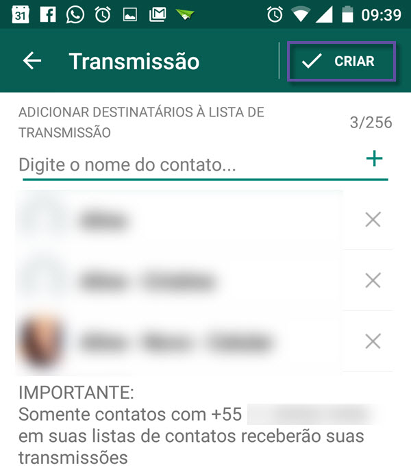 WhatsApp - Listas de transmissão