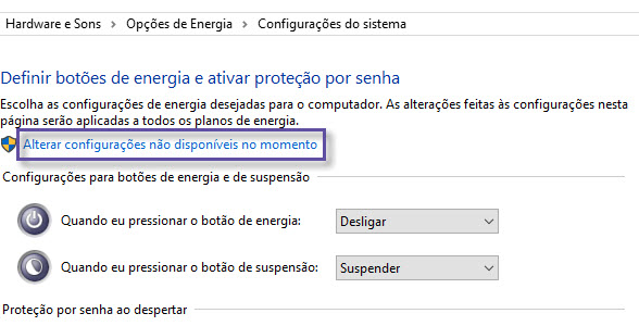 Windows 10 - Opções de energia