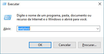 Windows 10 - Caixa de diálogo "Executar" - Comando "netplwiz"
